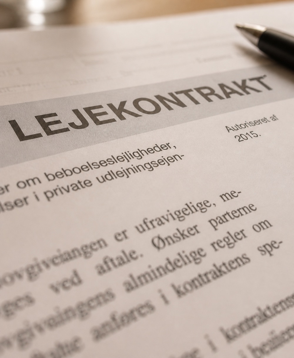 Nærbillede af en lejekontrakt og en pen